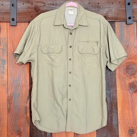 REI Men's Vented Hiking Fishing Shirt Khaki Size M Short Sleeve Nylon Gorpcore - Picture 1 of 4
